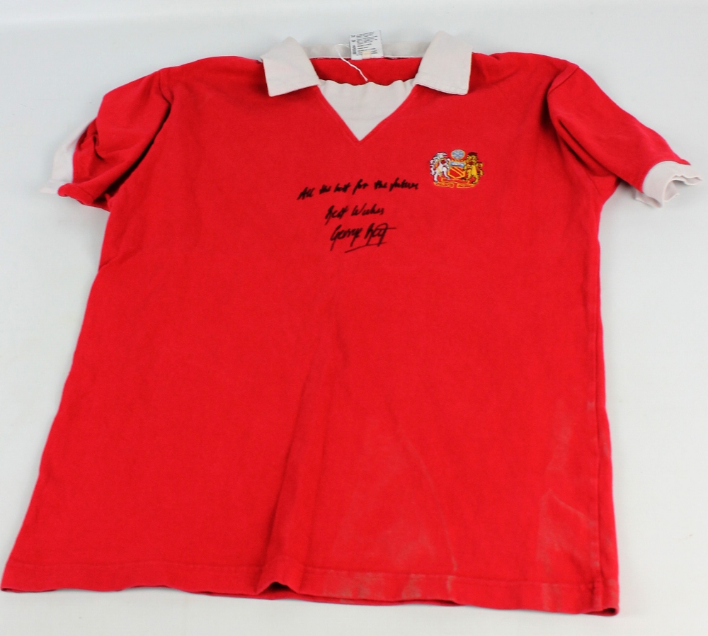 Best; a replica Manchester United football shirt signed and