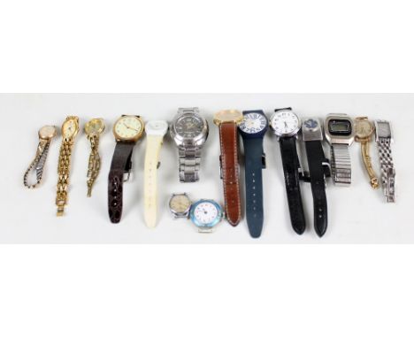 A group of wristwatches of varied age including boxed Casio 'Wave Ceptor' and Bulova automatic dress watch with further loose