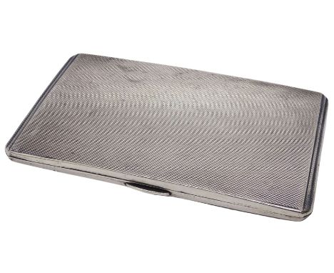 20th century silver cigarette case, with engine turned decoration and stepped sides, stamped Silver, H14cm W8.5cm, approximat