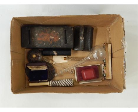19th century cut glass pipe tamper, miniature travelling peg set, hardstone compass and other collectable items  