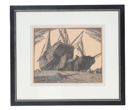 LESLIE MOFFAT WARD (1888-1978) Shipwrights with the ship Primrose, Hastings, Port of Ryesigned pencil bottom right, numbered 