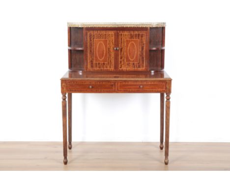 AN EDWARDIAN LADY'S WRITING DESK OR BONHEUR DU JOURfigured mahogany with satinwood inlays and banding, the upper tier with pi