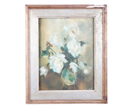 *CLEMENT SERNEELS (1912-1991) Still life study of white roses in a vasesigned and dated '64 lower right, oil on board, 37.5cm