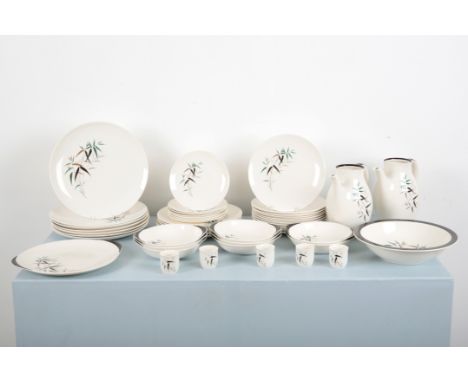 ROYAL DOULTON, BAMBOO, MODEL NO. 6446: A COLLECTION OF TEA, COFFEE AND DINNER WARESthe tallest coffee pot 21cm high (a lot)