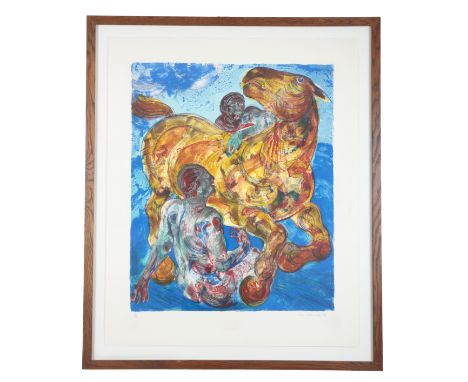 *LIN JAMMET (1958-2017) 'Horse of Gold' 1995, signed in pencil bottom right, edition 28/50, coloured screen print, 112cm x 91