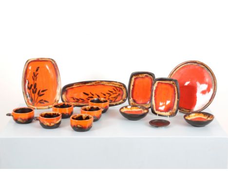 A LAVA WARE SOUP SERVICEmid-century modern, comprising six soup bowls, two bowls, one saucer, one circular dish, two small re