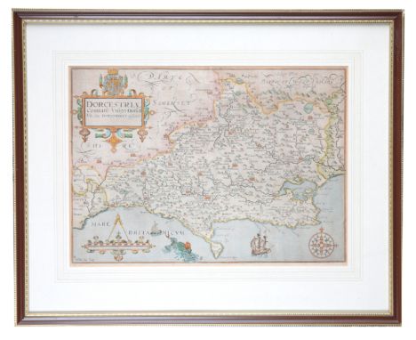 WILLIAM KIP (fl.c.1598-1635) A map of Dorsetcoloured engraving, 28cm x 39cm