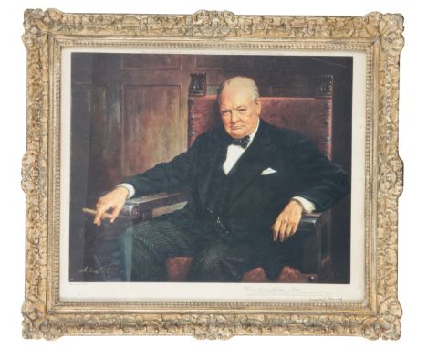 AFTER ARTHUR PAN (1894-1983) Portrait of Sir Winston Churchill"we are all of us defending a cause", printed artist's signatur
