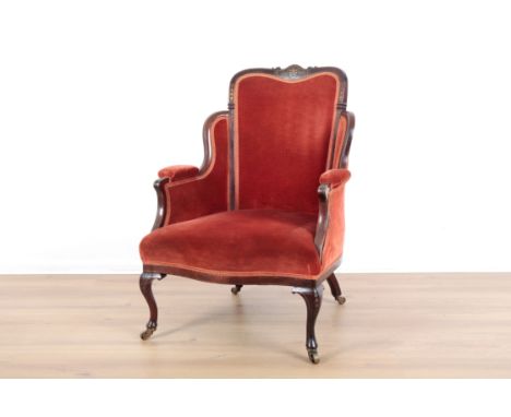 A MAHOGANY ARMCHAIR late 19th century, with painted polychrome decoration, the framework with painted acanthus leaves and har