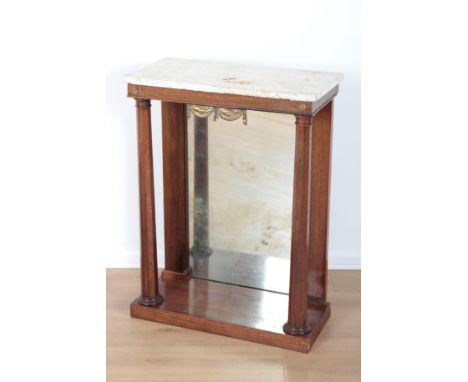 AN EMPIRE STYLE MAHOGANY AND MARBLE PIER TABLE 19th century, with applied gilt-metal mounts, the two octagonal columns to the