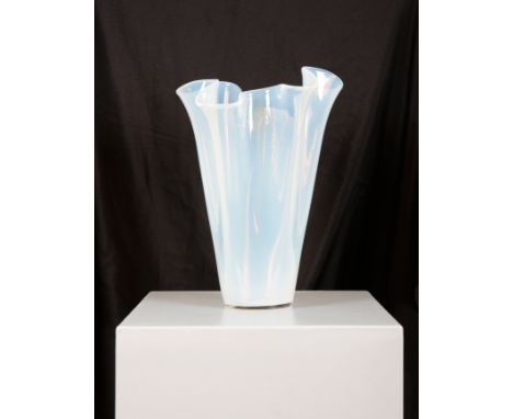 A LARGE OPALESCENT GLASS HANDKERCHIEF VASE with a 'handmade' label to the base, 48cm high x 35cm wideProvenance: A private Ea
