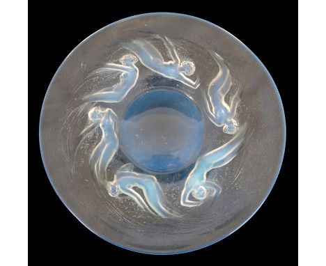 RENÉ LALIQUE (FRENCH, 1860-1945): AN 'ONDINES' PLATEMarchilac no. 3003, the blue opalescent glass with naiads amongst swirlin