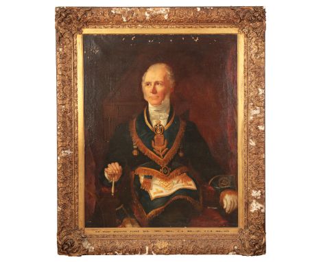 ENGLISH SCHOOL, 19TH CENTURY Sir Frederick Gustavus Fowke Bart (1782-1856) seated in full masonic regalia with a white glove 
