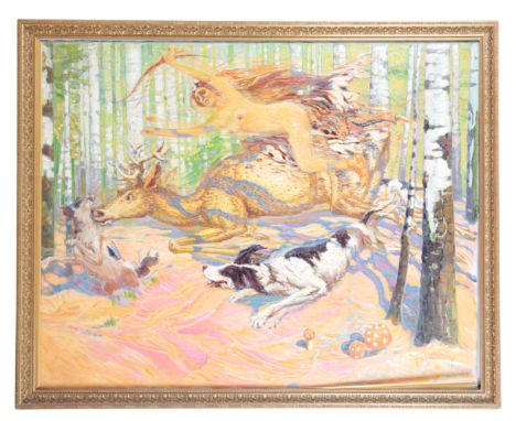 PAUL WILHELM&nbsp;HARNISCH (b. 1874) Diana and Acteon the goddess accompanied by her hounds hunting the ill-fated Acteon, sig