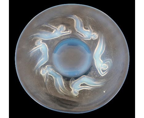 RENÉ LALIQUE (FRENCH, 1860-1945): AN 'ONDINES' PLATEMarcilhac no. 3003, opalescent glass highlighted in blue, decorated with 