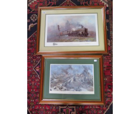 David Shepherd print, Heavy freight signed in pencil, frame size 65cm x 89cm and a Sheperd print of Arnhem bridge- prints in 
