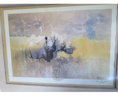 A signed limited edition print by Keith Lambert  - 421/450 Black Rhino 96cm x 76cm 