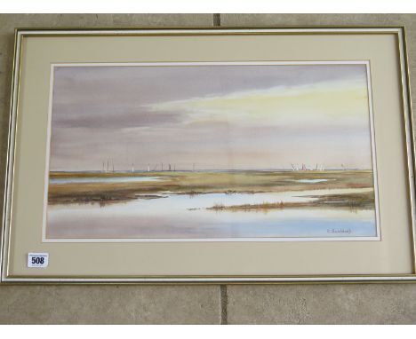 A watercolour by K Sandbach, probably Norfolk - frame size 43cm x 65cm 