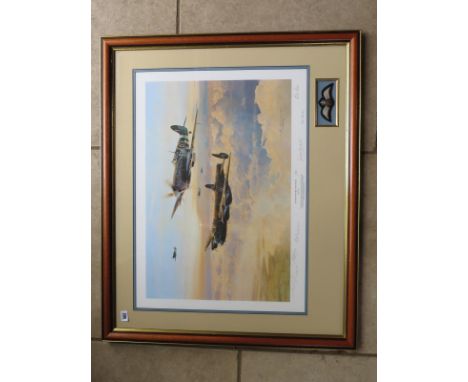 Robert Taylor print - Escort for the straggler 75/600 with crew signatures, no COA, frame size 78cm x 94cm - print in good co