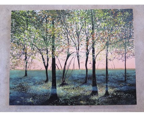 Beckie Reed acrylic and enamel on canvas, Dawn chorus 2010 - 35cm x 46cm - good condition - see Byard Art Cambridge 