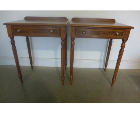 A pair of walnut lamp tables each with a single drawer, made by a local craftsman to a high standard, in new condition - 75cm