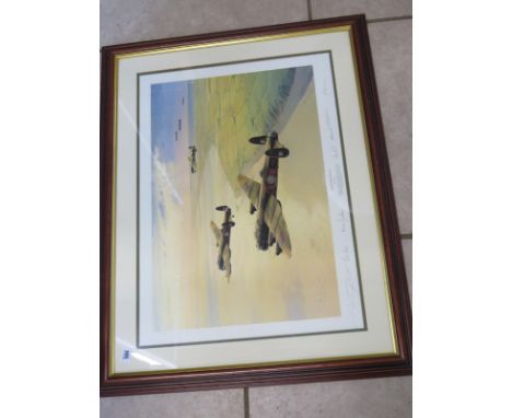 Robert Taylor print, Target Peenemunde - 579/1250 with crew signatures - no COA - frame size 73cm x 75cm - print in good cond