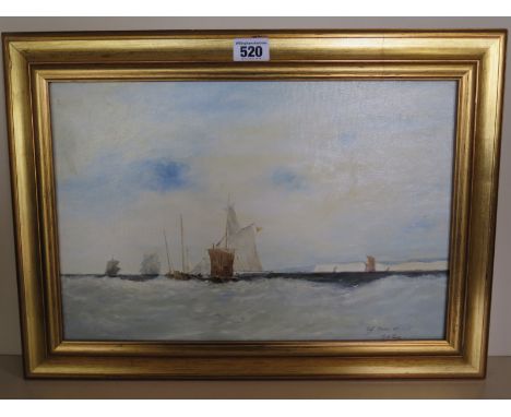 An oil on board of ships at sea after R P Bonington, signed and dated M H Elias '69 size 32cm x 45cm  - in good condition 