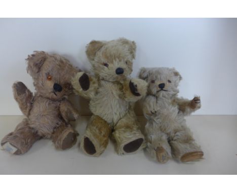 Thee vintage mohair teddy bears, including Chiltern and Chad Valley - tallest 29cm 