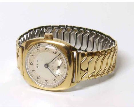 A gents vintage 9ct gold watch hallmarked for 1950 on a later plated expanding bracelet. No condition reports for this sale