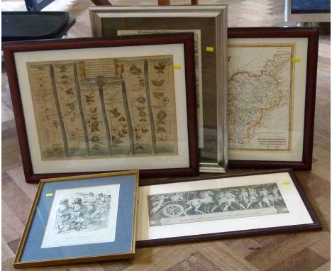 Quantity of assorted maps and engravings to include modern map of Cheshire and Ogilby road map from Chester to Cardiff. No co