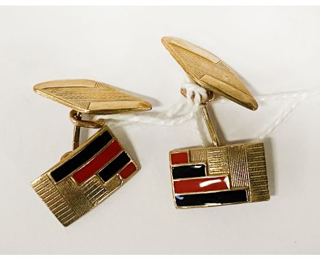 PAIR OF 9 CT. GOLD CUFFLINKS WITH ENAMEL - 6.8 GRAMS APPROX
