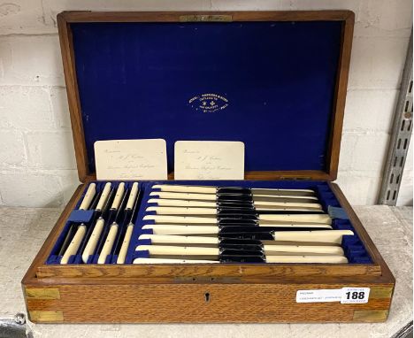 CASED KNIFE SET - JOSEPH ROGERS WITH 2 H/M SILVER KNIFE RESTS