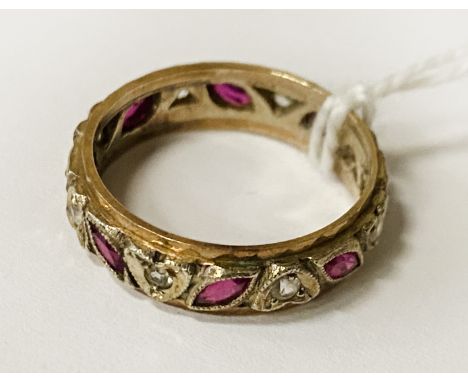 9CT GOLD DIAMOND &amp; RUBY RING