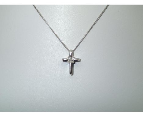 18ct white gold solid Princess cut diamond set cross on 18ct white gold necklace, approximately 0.25ct of diamonds, RRP £1200