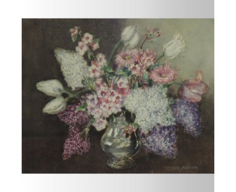 Marion L Broom *ARR, (1878-1962), still life of a vase of flowers, signed watercolour, 40 x 49cm