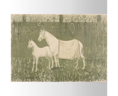Robert Tavener *ARR, (1920-2004), The Stable, lithograph, signed in pencil and dated '55, 35 x 49cm