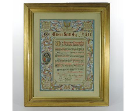 An early 20th century illuminated manuscript, pertaining to the work undertaken by Edward Smith Esq. for the London County Co
