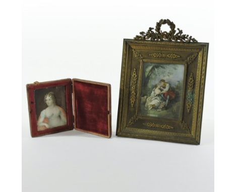 Continental School, (19th century), lovers under a tree, watercolour, signed A. Rodin lower right, 13 x 10cm, in an ornate gi