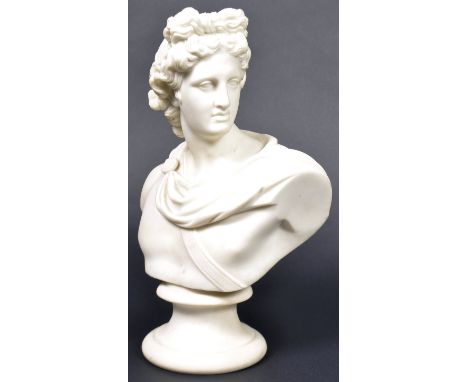 A 19th Century Victorian Parian ware bust depicting the Roman God Apollo Belvedere after Delpech. The classical Grand Tour bu