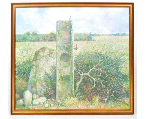 Thomas Donald Plenderleith (1921-1995) - West Pentire Fields - A large 20th Century oil on board landscape scene painting dep