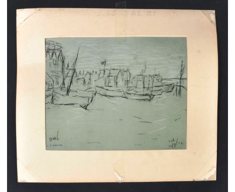 Laurence Stephen Lowry RA (1887-1976)' Deal Beach Sketch - an original signed L S Lowry lithograph print of the preliminary s