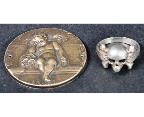 Memento Mori - A 19th Century silver white metal medallion depicting a cherub and skull by Gaudin &amp; Dubray along with a s