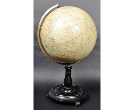 An early 20th century c1920s educational Philips' made ' 12 Inch Terrestrial Globe '. Scale 1:45000000, Printed In Great Brit