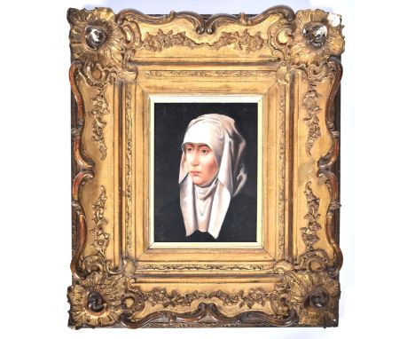 After Hans Memling (b. 1433-1494) - A late 19th Century English oil on board portrait painting of Mater Dolorosa original by 
