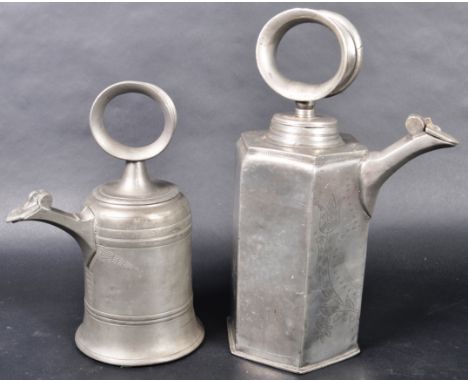 Two 17th &amp; 18th Century&nbsp;Prismenkanne / Glockenkanne of Swiss origin. Both constructed from pewter and one of hexagon