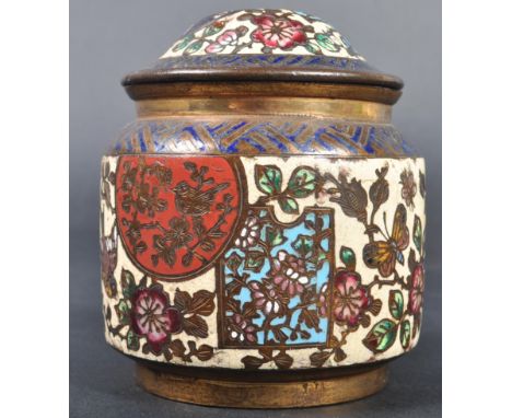 A 19th Century French Champleve enamel Aesthetic movement decorated gilded bronze tea caddy in the manner of Christopher Dres