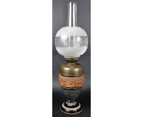 A 19th Century German Gerbing &amp; Stephan majolica oil lamp lantern light. The lamp comprising a cameo / relief band depict