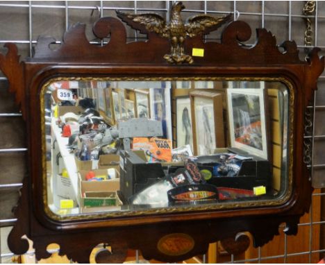 GEORGIAN-STYLE MAHOGANY, PARCEL GILT &amp; MARQUETRY FRET MIRROR