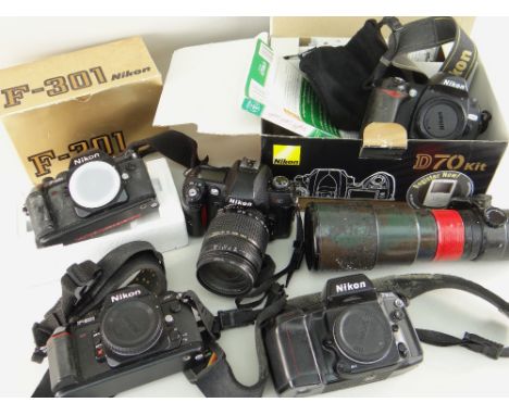 ASSORTED NIKON CAMERAS &amp; EQUIPMENT to include Nikon D70 camera in original box, Nikon F-301 camera in original box, Nikon