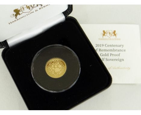 CASED HARRINGTON &amp; BYRNE GOLD HALF SOVEREIGN 2019 commemorating Centenary of Remembrance in 22ct yellow gold, mintage of 